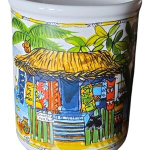 Ceramic Tropical Print Utensil Crock - Yellow & Blue